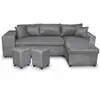 LOUNGITUDE Canapé d'angle convertible avec coffre et poufs en microfibre - Gris