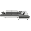 LOUNGITUDE Canapé d'angle droit convertible tissu gris et simili blanc Mio 275 cm