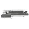 LOUNGITUDE Canapé d'angle gauche Convertible en tissu et simili - Blanc / Gris