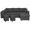LOUNGITUDE Canapé d'angle convertible avec coffre et poufs en tissu - Gris foncé