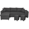 LOUNGITUDE Canapé d'angle convertible - OSLO - Gris foncé - Coffre et poufs