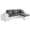 LOUNGITUDE Canapé d'angle gauche convertible Gris/Blanc avec coffre et poufs OSLO