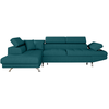 LOUNGITUDE Canapé d'angle gauche convertible en tissu - Bleu canard - Pieds métal