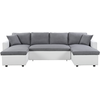 LOUNGITUDE Canapé d'angle panoramique convertible simili blanc et microfibre gris Parys 287 cm