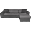 LOUNGITUDE Canapé d'Angle Convertible en Microfibre et Simili avec poufs - Gris