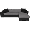 LOUNGITUDE Canapé d'Angle Convertible en Microfibre/Simili avec poufs - Gris/Noir