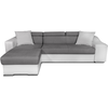 LOUNGITUDE Canapé d'angle droit microfibre/simili avec poufs - Blanc/Gris