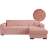 LOUNGITUDE Canapé d'angle FUJI XL convertible avec coffre en tissu bouclette - Angle droit - Rose