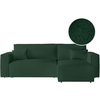 LOUNGITUDE CLARISSE - Canapé d'angle convertible réversible avec coffre en tissu bouclette - Vert