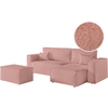LOUNGITUDE PACK - CLARISSE - Canapé d'angle convertible réversible avec pouf en tissu bouclette - Rose