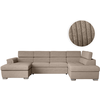 LOUNGITUDE Canapé panoramique convertible avec 2 coffres en velours côtelé taupe