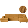 LOUNGITUDE Canapé panoramique convertible avec 2 coffres en velours côtelé jaune