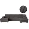 LOUNGITUDE Canapé panoramique convertible avec 2 coffres en velours côtelé gris