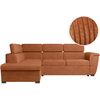 LOUNGITUDE Canapé d'angle PAOLA convertible avec coffre en velours côtelé - Angle gauche - Terracotta