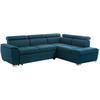 LOUNGITUDE Canapé d'angle droit convertible, tissu bleu - méridienne 198cm