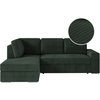 LOUNGITUDE Aden - Canapé d'angle convertible avec coffre en velours côtelé - Angle gauche - Vert foncé