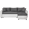 LOUNGITUDE Canapé d'angle convertible coffre marron, simili microfibre blanc/gris