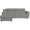 LOUNGITUDE Canapé d'angle gauche convertible, tissu gris clair - méridienne 188cm
