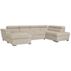 Loungitude Canapé panoramique convertible avec 2 coffres PAOLA en tissu - Beige