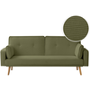 LOUNGITUDE Canapé droit scandinave convertible 3 places en velours côtelé vert