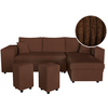 LOUNGITUDE Canapé d'angle MADY convertible avec coffre, rangement poufs à gauche en velours côtelé marron