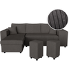 LOUNGITUDE Canapé convertible 2 poufs droit et étagère en velours côtelé - Gris