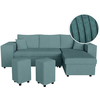LOUNGITUDE Canapé d'angle MADY convertible avec coffre, rangement poufs à gauche en velours côtelé bleu clair