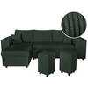 LOUNGITUDE Canapé d'angle MADY convertible avec coffre, rangement poufs à droite en velours côtelé vert foncé