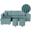 LOUNGITUDE Canapé d'angle réversible convertible OSLO avec coffre, 2 poufs à droite en velours côtelé bleu