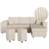 LOUNGITUDE Canapé convertible 2 poufs gauche et étagère en velours côtelé - Beige