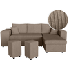 LOUNGITUDE Canapé convertible 2 poufs gauche et étagère en velours côtelé - Taupe