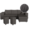 LOUNGITUDE Canapé convertible 2 poufs gauche et étagère en velours côtelé - Gris