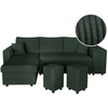 LOUNGITUDE Canapé convertible avec 2 poufs droit en velours côtelé - Vert foncé