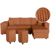 LOUNGITUDE Canapé convertible 2 poufs gauche et étagère velours côtelé Terracotta