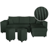 LOUNGITUDE Canapé d'angle MADY convertible avec coffre, rangement poufs à gauche en velours côtelé vert foncé