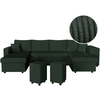 LOUNGITUDE Canapé panoramique avec 2 poufs droit en velours côtelé - Vert
