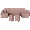 LOUNGITUDE Canapé panoramique OSLO convertible avec 2 coffres, 2 poufs à droite en velours côtelé rose