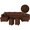 LOUNGITUDE Canapé panoramique OSLO convertible avec 2 coffres, 2 poufs à droite en velours côtelé marron