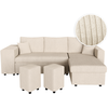 LOUNGITUDE Canapé convertible avec 2 poufs gauche en velours côtelé - Beige