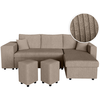 LOUNGITUDE Canapé d'angle réversible convertible OSLO avec coffre, 2 poufs à gauche en velours côtelé taupe