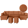 LOUNGITUDE Canapé panoramique OSLO convertible avec 2 coffres, 2 poufs à droite en velours côtelé terracotta