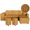 LOUNGITUDE Canapé convertible avec 2 poufs gauche en velours côtelé - Jaune