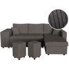 LOUNGITUDE Canapé convertible avec 2 poufs gauche en velours côtelé - Gris foncé