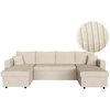 LOUNGITUDE Canapé panoramique convertible 2 coffres en velours côtelé - Beige