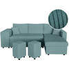 LOUNGITUDE Canapé convertible avec 2 poufs gauche en velours côtelé - Bleu clair