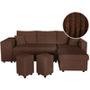 LOUNGITUDE Canapé d'angle réversible convertible OSLO avec coffre, 2 poufs à gauche en velours côtelé marron