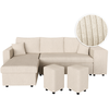 LOUNGITUDE Canapé convertible avec 2 poufs droit en velours côtelé - Beige