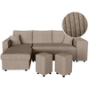 LOUNGITUDE Canapé d'angle réversible convertible OSLO avec coffre, 2 poufs à droite en velours côtelé taupe