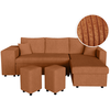 LOUNGITUDE Canapé convertible avec 2 poufs gauche en velours côtelé - Terracotta