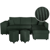 LOUNGITUDE Canapé d'angle réversible convertible OSLO avec coffre, 2 poufs à gauche en velours côtelé vert